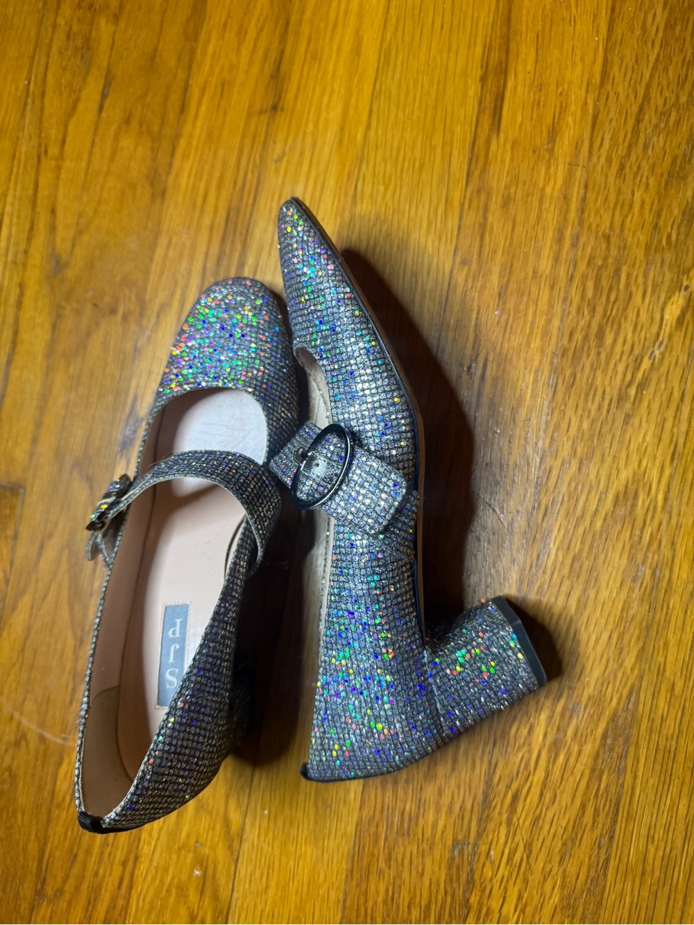 Sparkling Iridescent Mary Jane Heels - Women's Silver